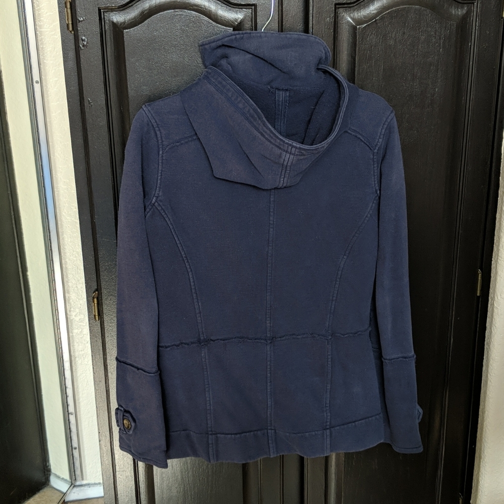 Button up sweater coat with detachable hood